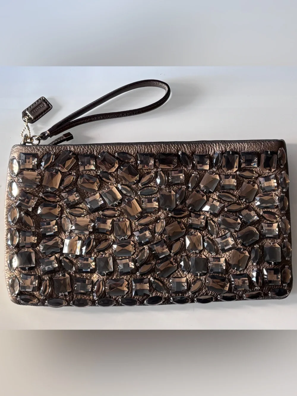 Coach Madison Jeweled Crystal Zip Clutch Wristlet Brown Bronze 26485